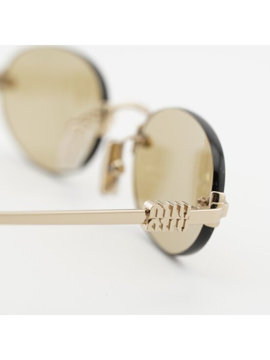 Miu Miu MUA54S ZVN10R Sunglasses Gold Oval Rimless Frame, Yellow Lenses main image 10